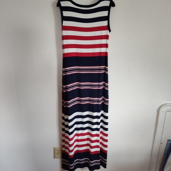 Ladies SZ PS Style & Co Red/Navy Rugby-Stripe Maxi Dress - Picture 3 of 4
